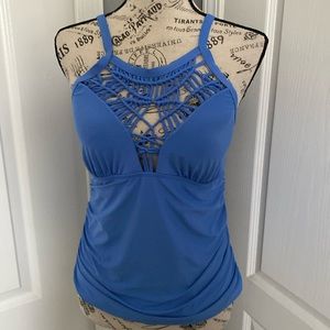 Athena women backless blue top size 10.